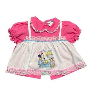 Vintage Y2K Disney Babies Dress Girls Size 0-6M Pink Minnie Daisy Tea Time